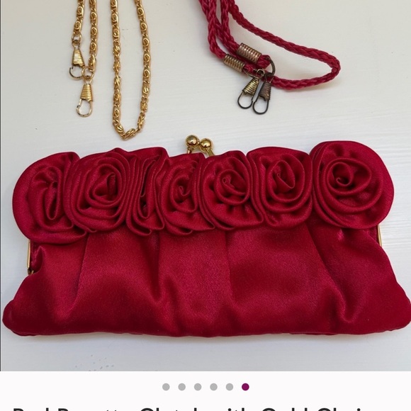 Red Clutch with Gold Chain - Picture 6 of 8